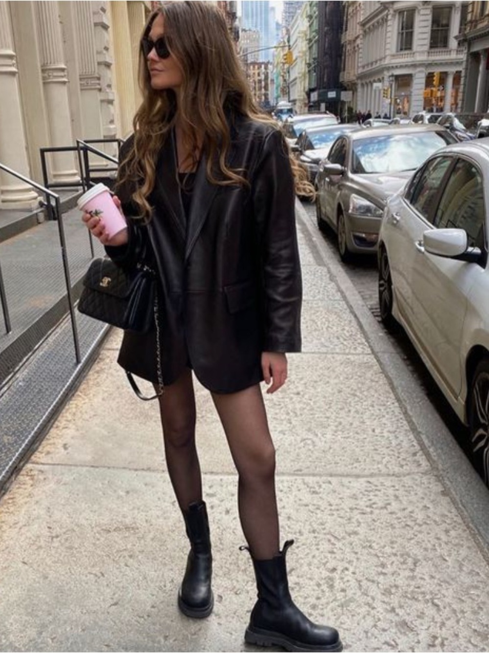 Women's Black Leather Blazer Jacket by